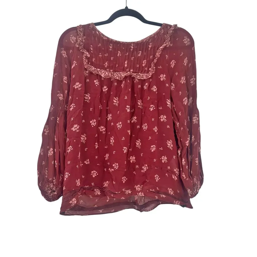 Joie Andrielle Prairie 100% Silk Long Sleeve Floral Blouse Women's Size M